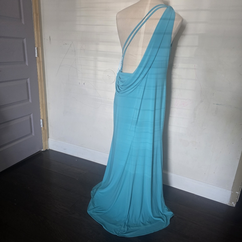 Anthropologie Aqua One-Shoulder Gown